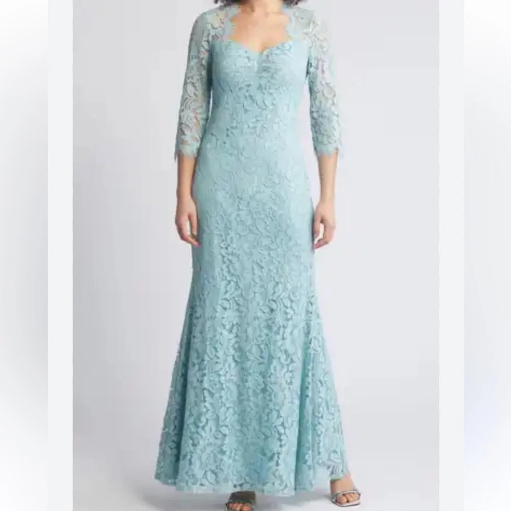 Eliza J Light Blue Lace Long Sleeve Dress